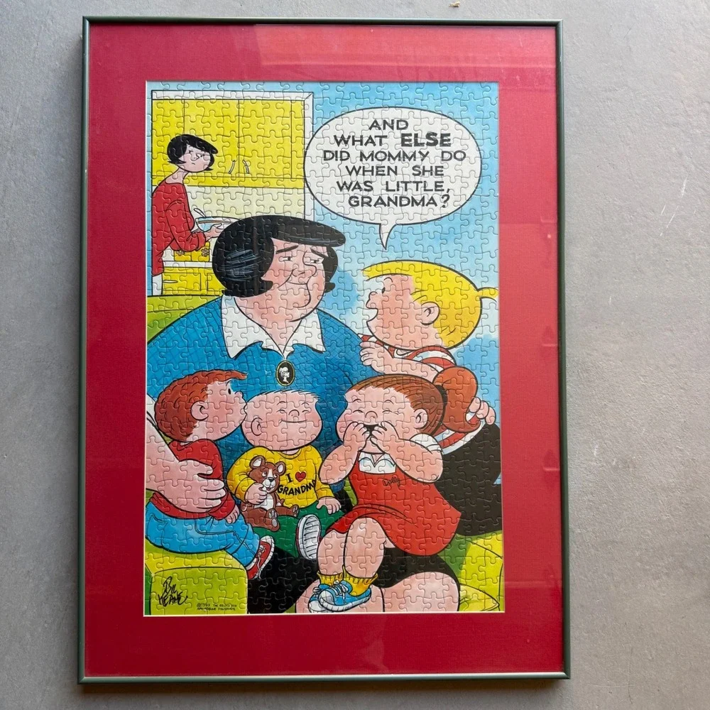 Vintage 1983 Family Circus Jigsaw Puzzle Framed Wall Art Bil Keane Signed
